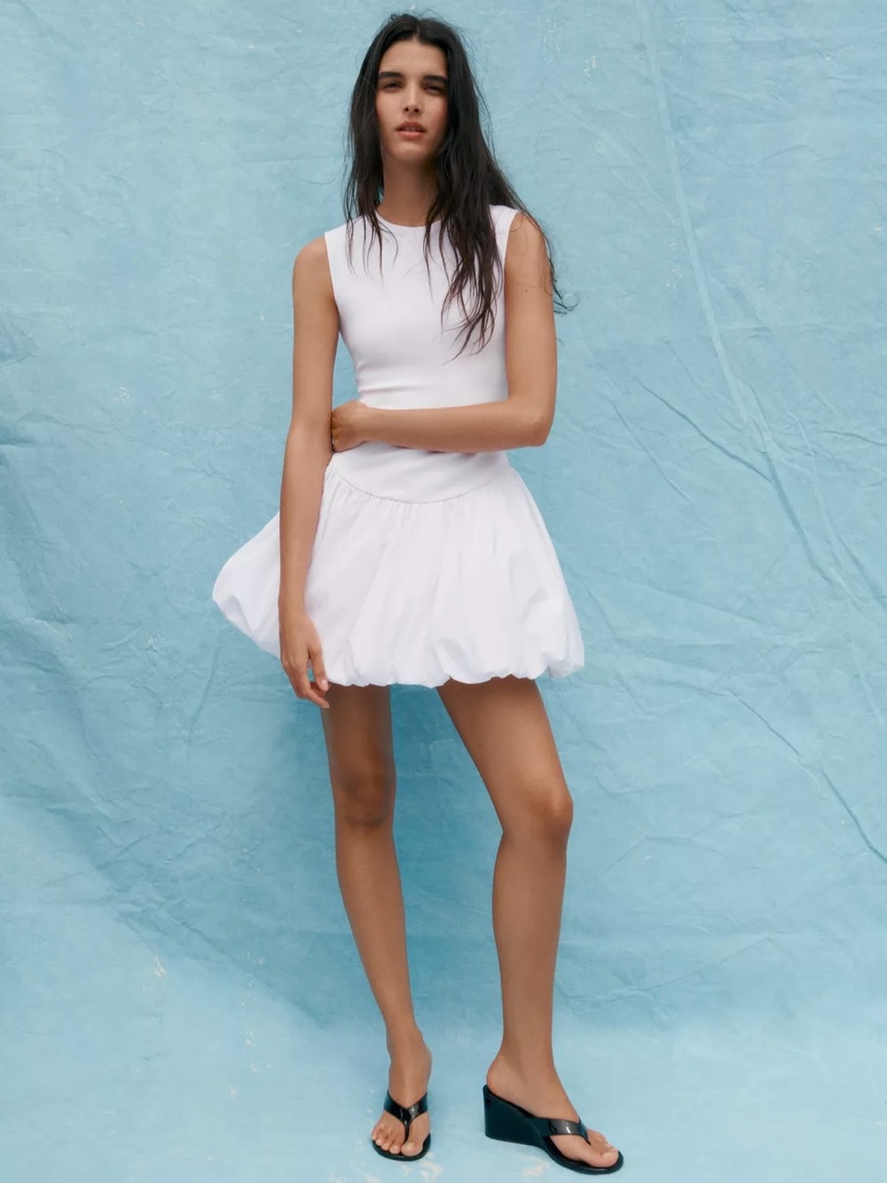 New ZARA Interlock Combination Sleeveless Bubble Hem Mini Dress - Picture 5 of 8